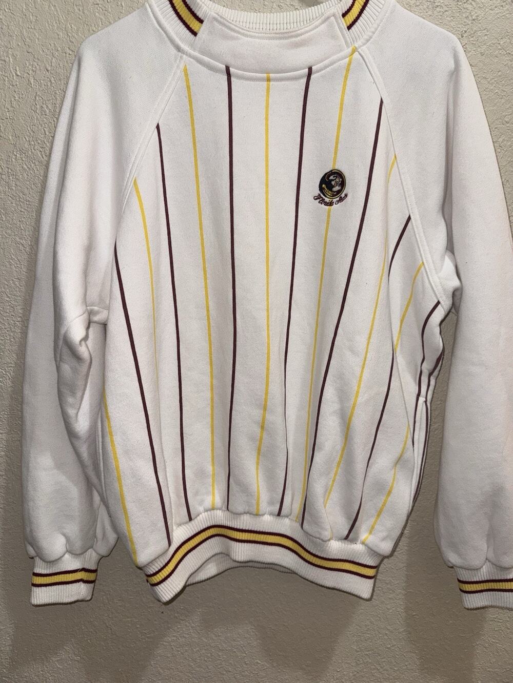 Florida State Seminoles Divots Vintage (Size Lg) FSU Pullover White/Garnet/Gold